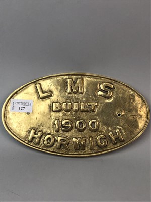 Lot 127 - A LMS HORWICH BRASS PLAQUE, CAR BADGES, VINTAGE SUITCASE AND OTHER COLLECTABLES