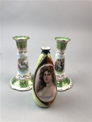 Lot 162 - A PAIR OF VIENNA STYLE CANDLESTICKS AND A SMALL GROUP OF CERAMICS