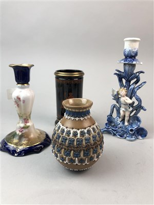 Lot 162 - A PAIR OF VIENNA STYLE CANDLESTICKS AND A SMALL GROUP OF CERAMICS