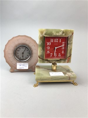 Lot 163 - A SMALL BAKELITE CASED TIMEPIECE AND THREE OTHER TIMEPIECES