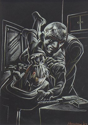 Lot 571 - HADGEY'S HAMMER HORROR, A PASTEL BY PETER HOWSON