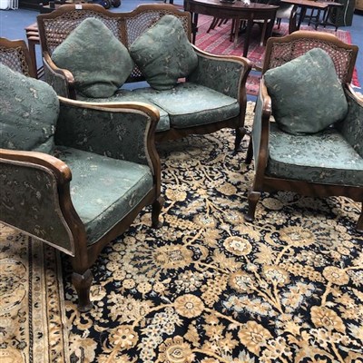 Lot 273 - A CANE BACK TWO SEAT SOFA AND A PAIR OF MATCHING ARMCHAIRS