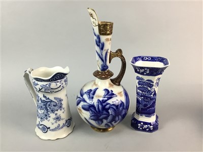 Lot 307 - A BLUE, WHITE AND GILT EWER AND OTHER BLUE AND WHITE CERAMICS