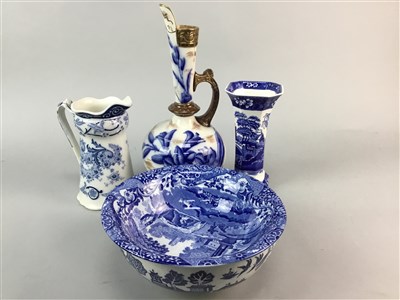 Lot 307 - A BLUE, WHITE AND GILT EWER AND OTHER BLUE AND WHITE CERAMICS