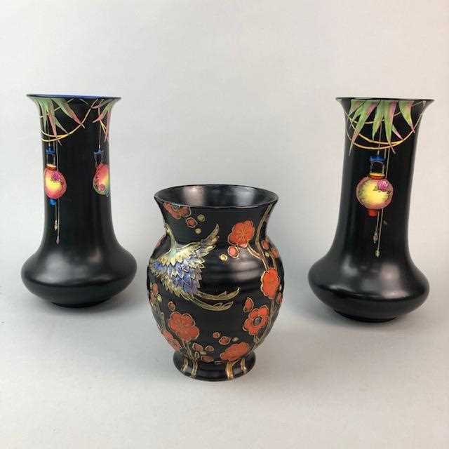 Lot 303 - A PAIR OF CROWN DUCAL VASES AND A CROWN DEVON VASE