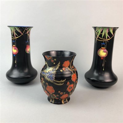 Lot 303 - A PAIR OF CROWN DUCAL VASES AND A CROWN DEVON VASE