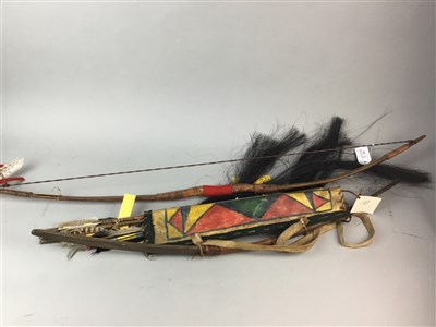Lot 238 - TWO NATIVE AMERICAN REPLICA BOWS, GROUP OF ARROWS AND A RIFLE CASE