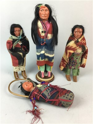 Lot 240 - A REPLICA NATIVE AMERICAN DRUM AND A GROUP OF DOLLS