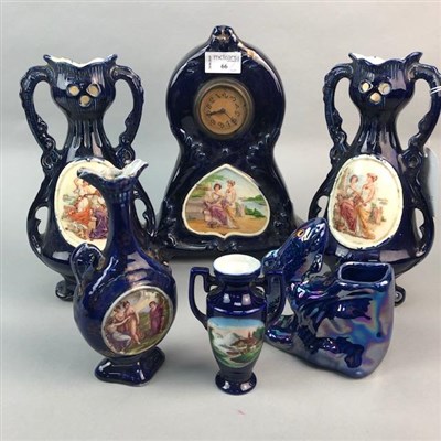 Lot 66 - A CERAMIC CLOCK GARNITURE AND OTHER CERAMICS