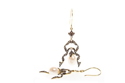 Lot 150 - A PAIR OF PEARL AND DIAMOND EARRINGS
