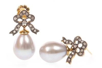 Lot 157 - A PAIR OF GREY PEARL AND DIAMOND EARRINGS