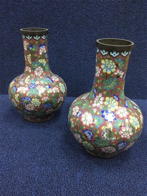 Lot 365 - A PAIR OF CHINESE CLOISONNÉ VASES AND THREE GRADUATED JUGS