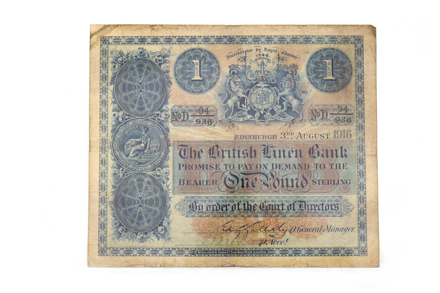Lot 637 - A THE BRITISH LINEN BANK £1 NOTE 1916