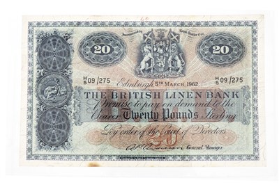 Lot 645 - A THE BRITISH LINEN BANK £20 NOTE  1962