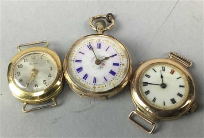 Lot 373 - A LOT OF TWO LADY'S GOLD WATCHES AND A PLATED WATCH