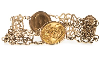 Lot 648 - THREE GOLD HALF SOVEREIGNS MOUNTED TO A BRACELET