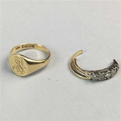 Lot 380 - A GOLD SIGNET RING AND A PARTIAL RING