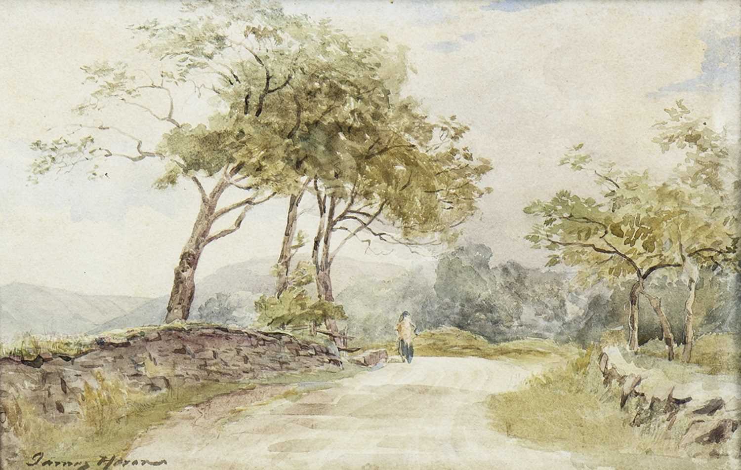 Lot 466 - ON THE STRACHUR ROAD, A WATERCOLOUR BY JAMES HERON
