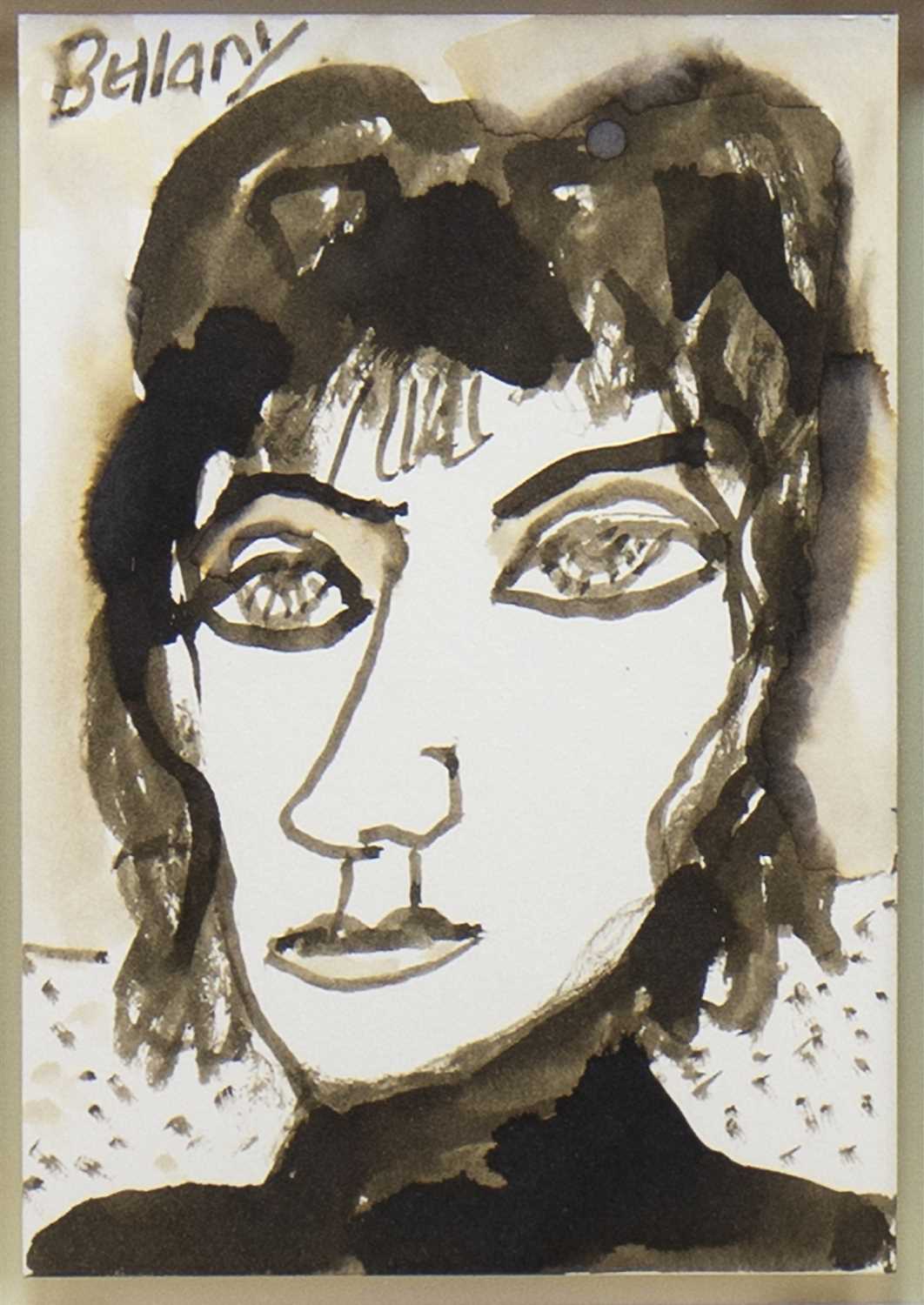 Lot 594 - CELTIC MAIDEN, AN INK AND WASH BY JOHN BELLANY