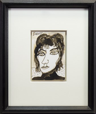Lot 594 - CELTIC MAIDEN, AN INK AND WASH BY JOHN BELLANY