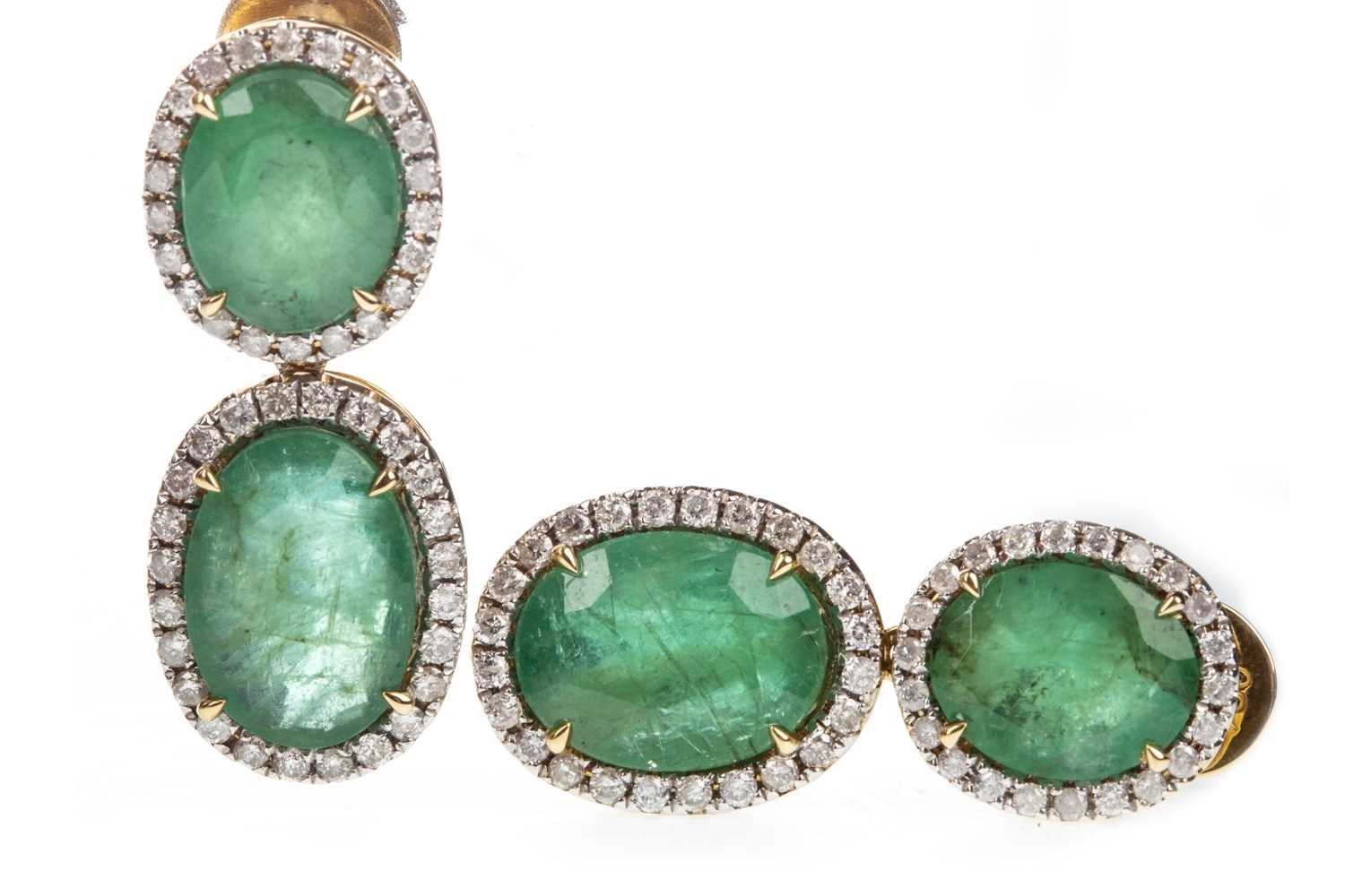 Lot 19 - A PAIR OF CERTIFICATED EMERALD AND DIAMOND EARRINGS