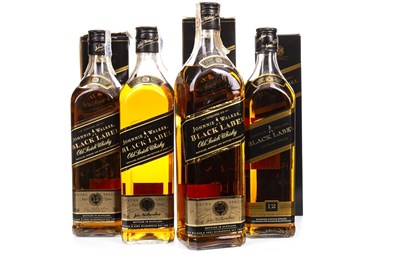 Lot 433 - ONE LITRE AND THREE BOTTLES OF JOHNNIE WALKER BLACK LABEL 12 YEARS OLD