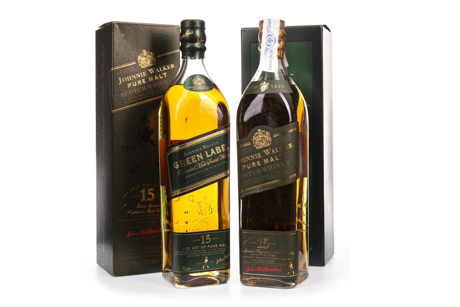 Lot 434 - TWO BOTTLES OF JOHNNIE WALKER GREEN LABEL AGED 15 YEARS