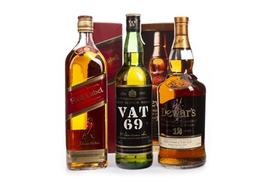 Lot 435 - DEAWAR'S AGED 12 YEARS, JOHNNIE WALKER RED LABEL AND VAT 69