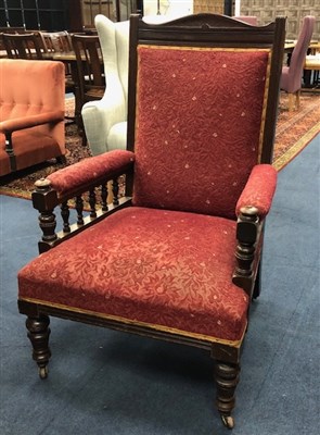 Lot 59 - A PAIR OF MAHOGANY UPHOLSTERED ARMCHAIRS