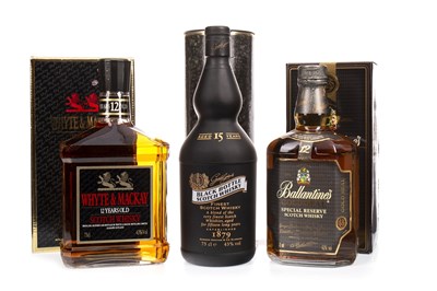 Lot 456 - BALLANTINE'S GOLD SEAL 12 YEARS OLD, BLACK BOTTLE AGED 15 YEARS AND WHYTE AND MACKAY 12 YEARS OLD