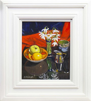 Lot 639 - STUDY WITH SNOWDROPS, AN OIL BY FRANK COLCLOUGH