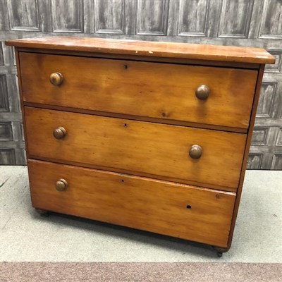 Lot 223 - A VICTORIAN PINE CHEST OF DRAWERS AND A PINE BEDSIDE CHEST