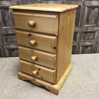 Lot 223 - A VICTORIAN PINE CHEST OF DRAWERS AND A PINE BEDSIDE CHEST