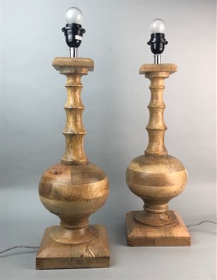 Lot 203 - A PAIR OF TURNED WOOD TABLE LAMPS