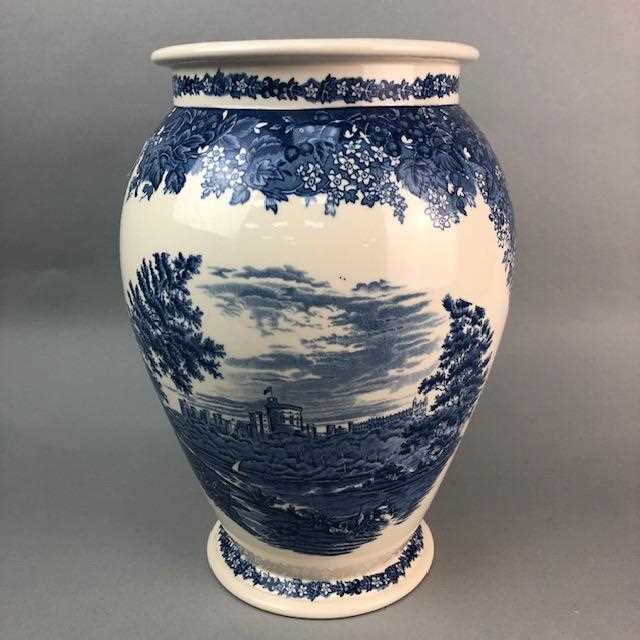 Lot 212 - A LARGE WEDGWOOD BLUE & WHITE VASE AND OTHER CERAMICS