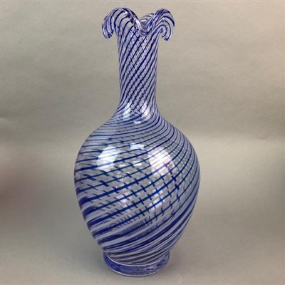 Lot 209 - A 20TH CENTURY BLUE AND WHITE GLASS VASE