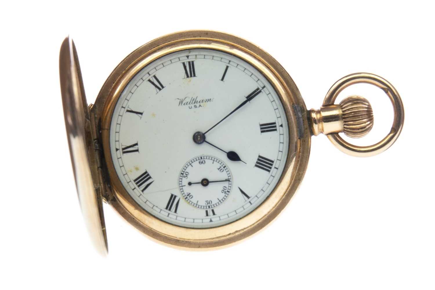 Lot 769 - A WALTHAM CARAT GOLD PLATED POCKET WATCH