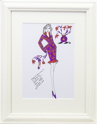 Lot 515 - ORIGINAL ILLUSTRATION OF DESIGNS FOR LAURA ASHLEY, A PEN ON CARD BY ROZ JENNINGS