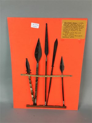Lot 134 - A LOT OF TWO REPLICA AFRICAN NATIVE SPEARS AND A JAPANESE WALKING STICK