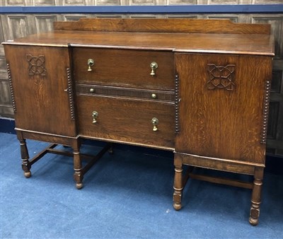 Lot 235 - A 20TH CENTURY OAK SIDEBOARD WITH MATCHING DINING TABLE AND EIGHT CHAIRS