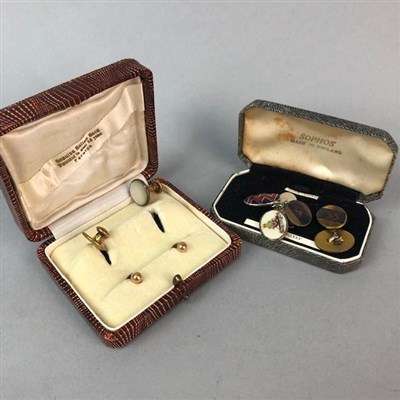 Lot 250 - A SET OF GOLD PLATED STUDS, CUFFLINKS AND OTHER STUDS