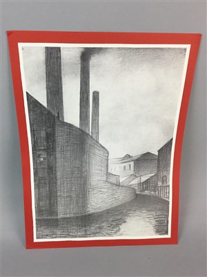 Lot 107 - THREE FRAMED PRINTS AND THREE PENCIL DRAWINGS OF BUILDINGS