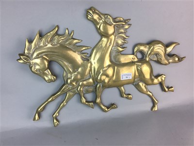 Lot 79 - A BRASS WALL HANGING OF HORSES AND OTHER BRASS