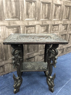Lot 92 - AN EARLY 20TH CENTURY CARVED WOOD TABLE AND AN EASEL