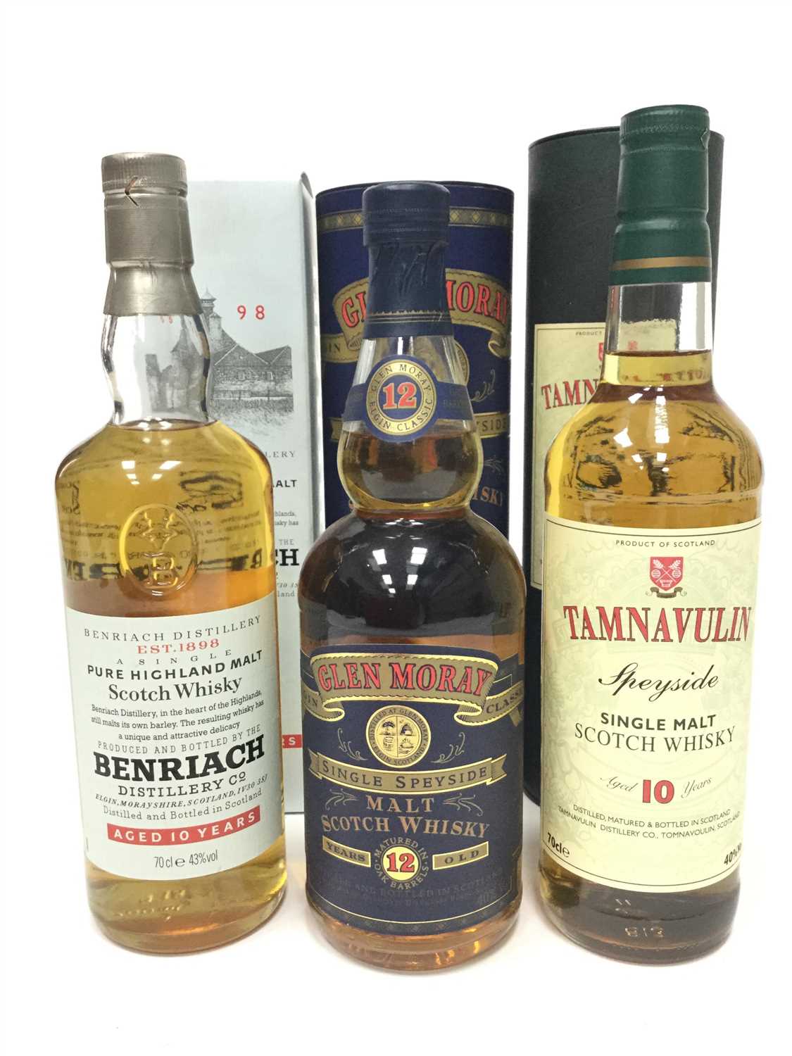 Lot 323 - BENRIACH AGED 10 YEARS, GLEN MORAY AGED 12 YEARS AND TAMNAVULIN AGED 10 YEARS