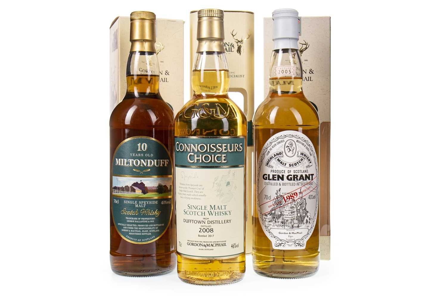 Lot 326 - GLEN GRANT 1989, DUFFTOWN 2008 CONNOISSEURS CHOICE AND MILTONDUFF 10 YEARS OLD