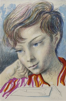 Lot 625 - PORTRAIT OF A YOUNG BOY, A COLOUR LITHOGRAPH BY ANTONIO BERNI