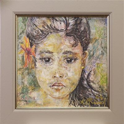 Lot 601 - PORTRAIT OF A YOUNG GIRL, AN OIL BY MADE SARNI