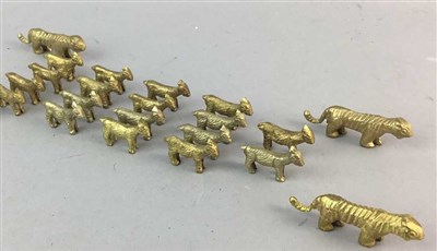 Lot 111 - A COLLECTION OF MINIATURE BRASS ANIMAL FIGURES AND MIDDLE EASTERN CERAMICS