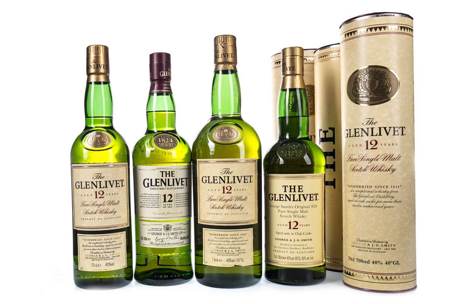 Lot 341 - ONE LITRE AND THREE BOTTLES OF GLENLIVET AGED 12 YEARS